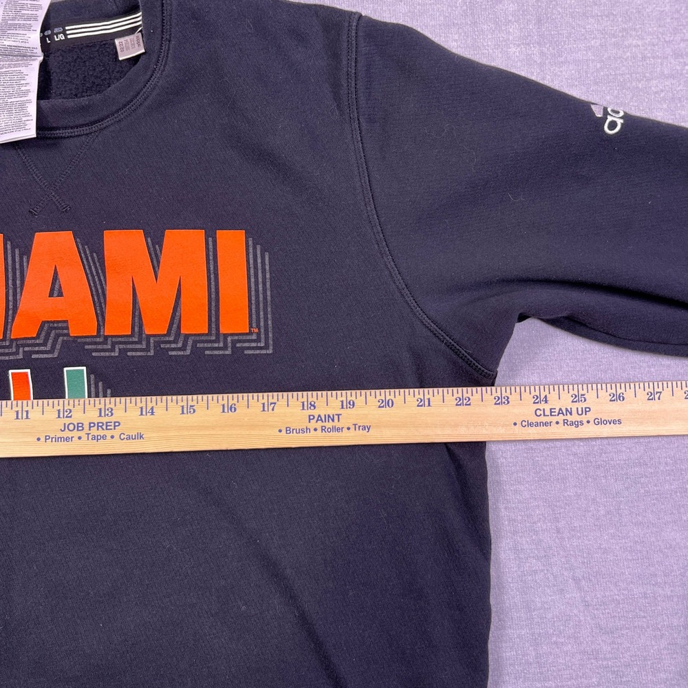 Adidas Miami Hurricanes NCAA Fleece Crewneck Sweatshirt Mens L Black Cotton - Picture 7 of 11